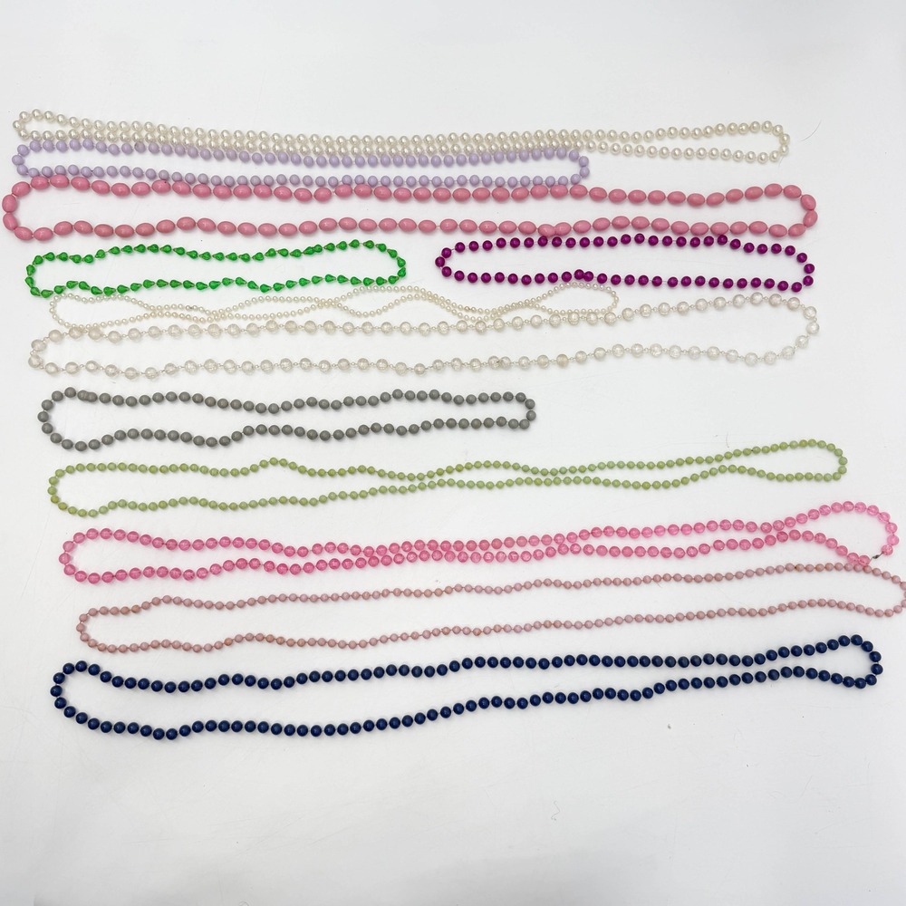Vintage Beaded Necklace Lot 12pc Faux Pearl Glass Mixed Colors Layering Jewelry